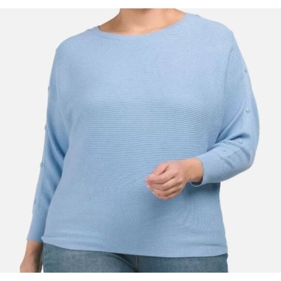 T Tahari Sweaters - T Tahari Snap Detail Sleeve Knit Ribbed Sweater Top Women Size Plus 1X NWT Blue
